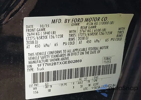 2016 Ford F250 Super Duty z USA, uszkodzony, nr VIN 1FT7W2BTXGEB02869